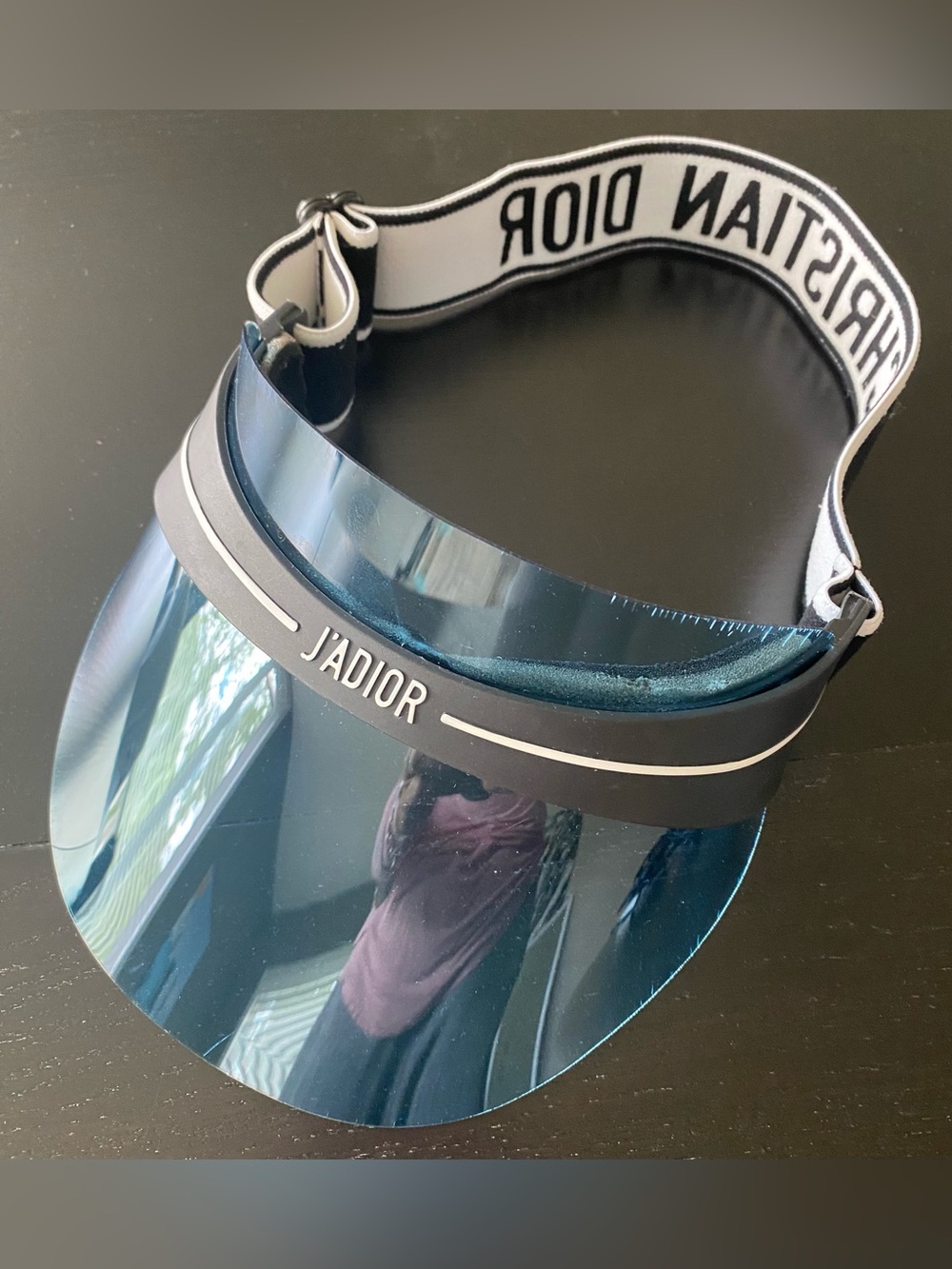 Dior Black Mirrored Visor with White Logo Strap